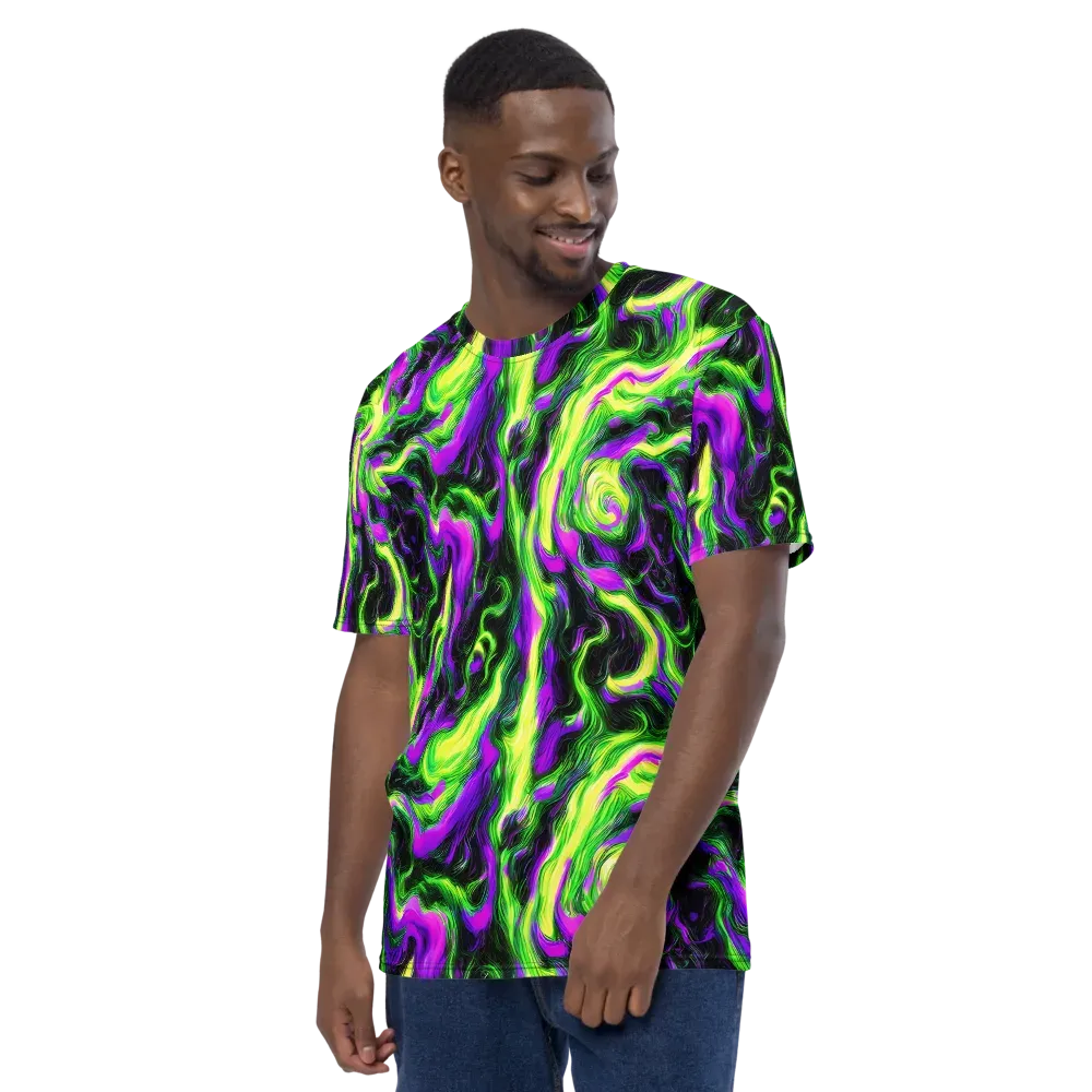 Neon Marble on Men's Crew Neck T-Shirt — Left