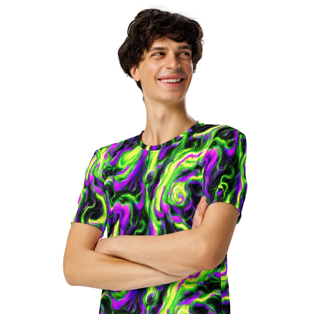 Neon Marble on Men's Crew Neck T-Shirt — Left Front