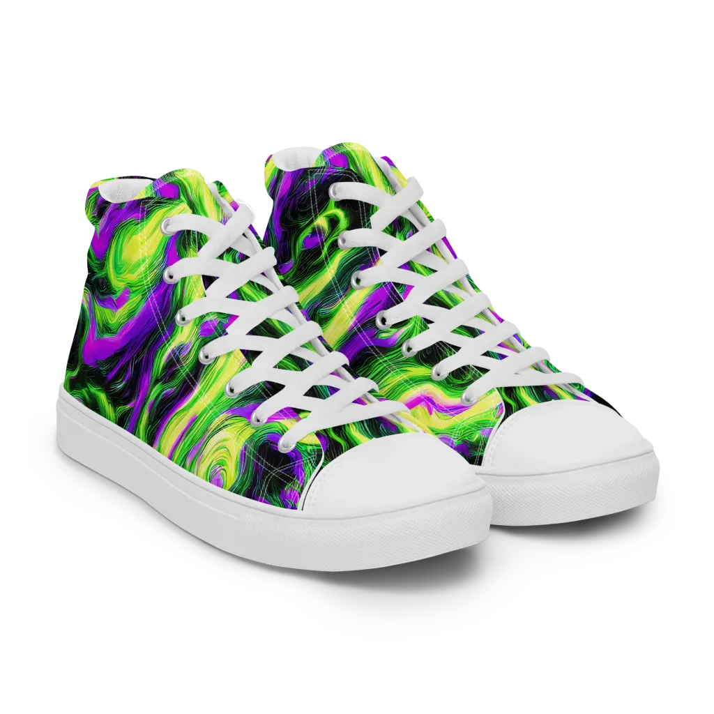 Neon Marble on Men's High Top Canvas Shoes — Right Front