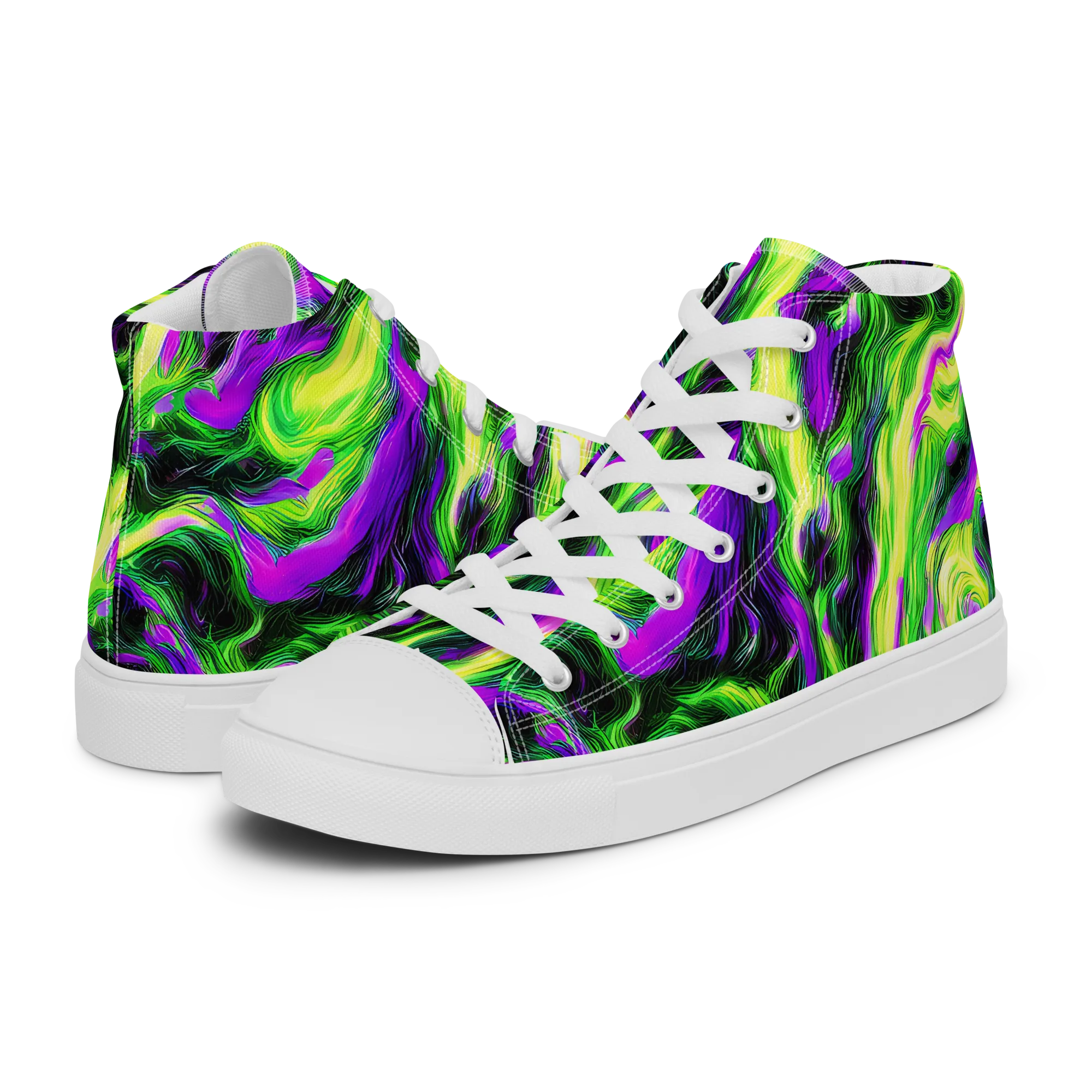 Neon Marble on Men's High Top Canvas Shoes — Left