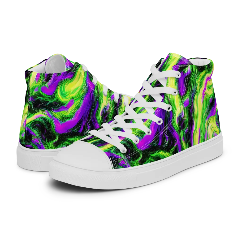 Neon Marble on Men's High Top Canvas Shoes — Left