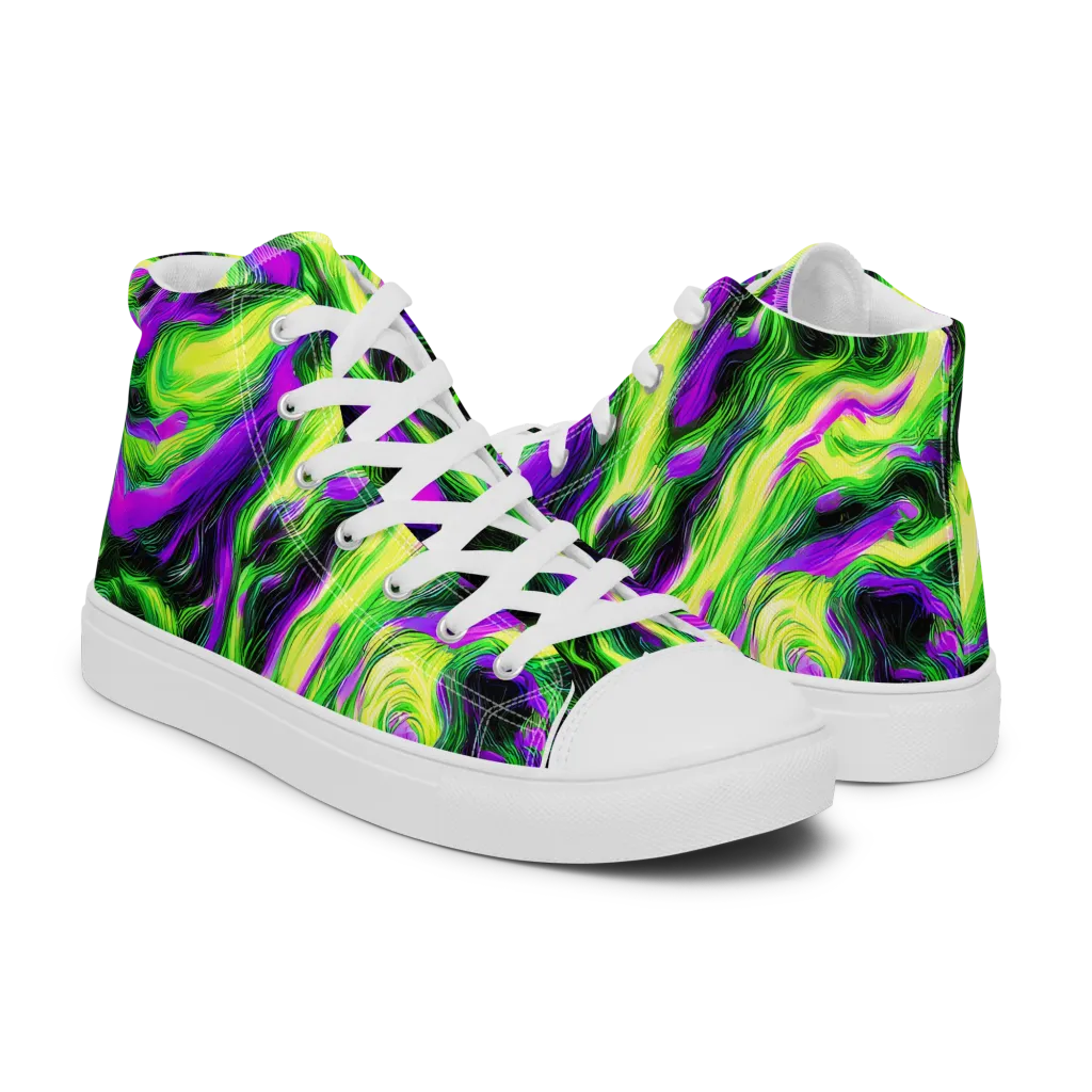 Neon Marble on Men's High Top Canvas Shoes — Right