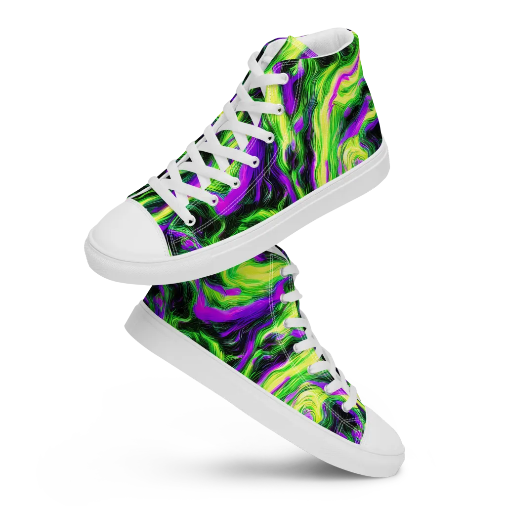 Neon Marble on Men's High Top Canvas Shoes — Front