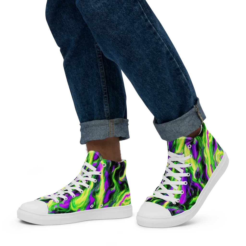 Neon Marble on Men's High Top Canvas Shoes — Left