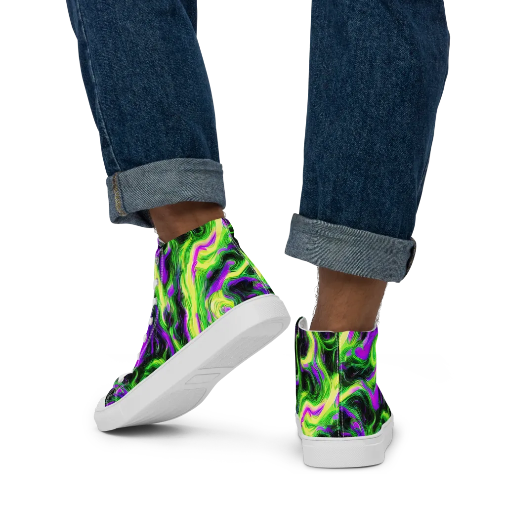 Neon Marble on Men's High Top Canvas Shoes — Back