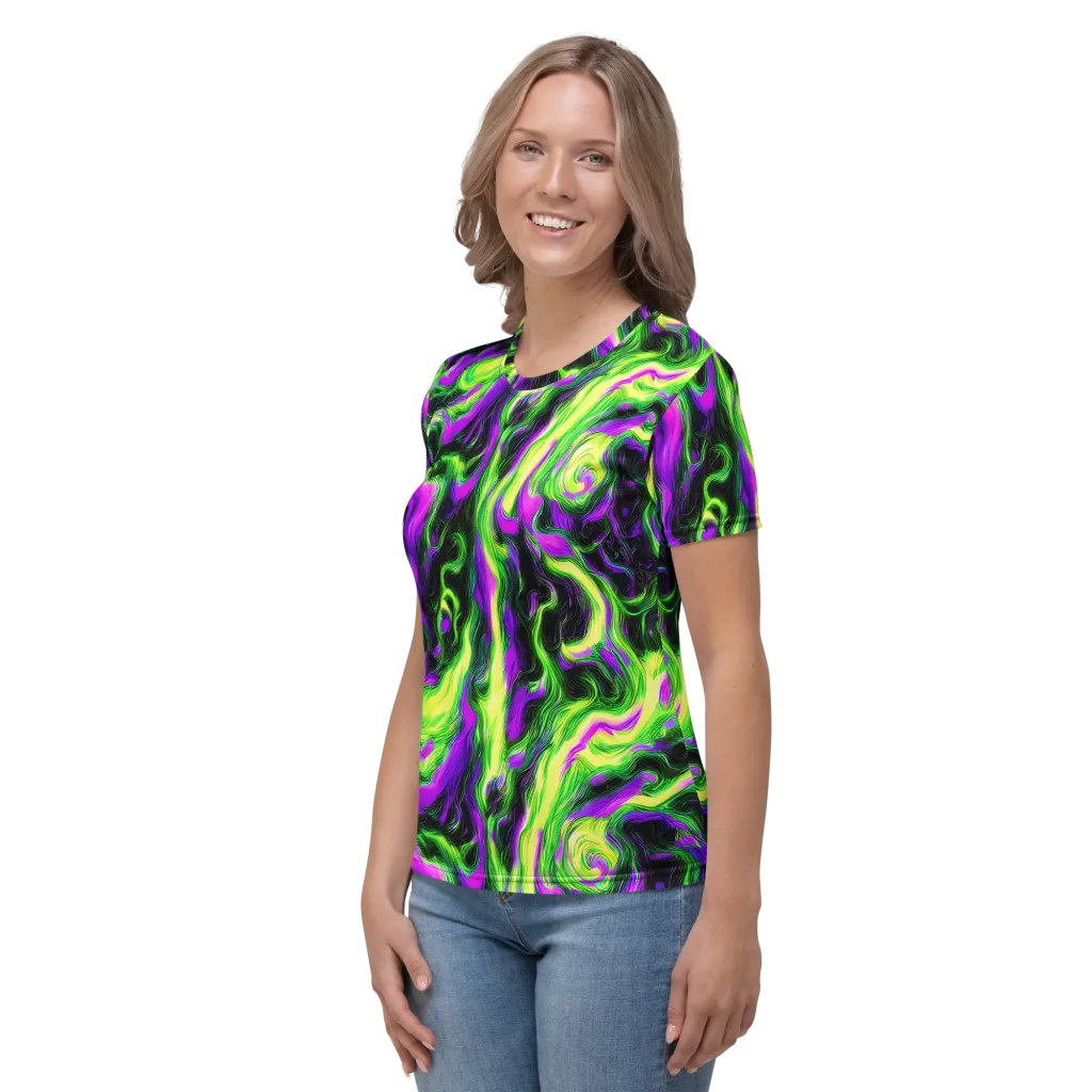 Neon Marble on Women's Crew Neck T-Shirt — Left