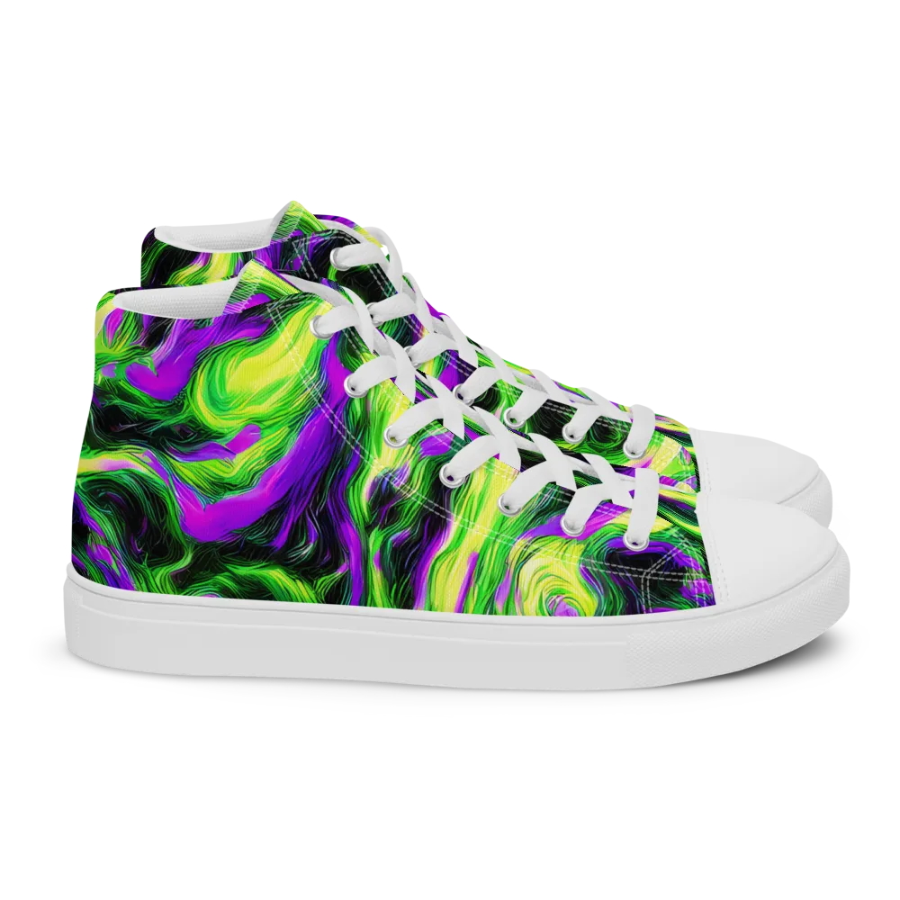 Neon Marble on Women's High Top Canvas Shoes — Right