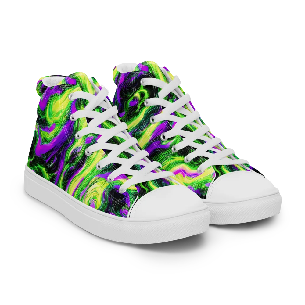 Neon Marble on Women's High Top Canvas Shoes — Right Front