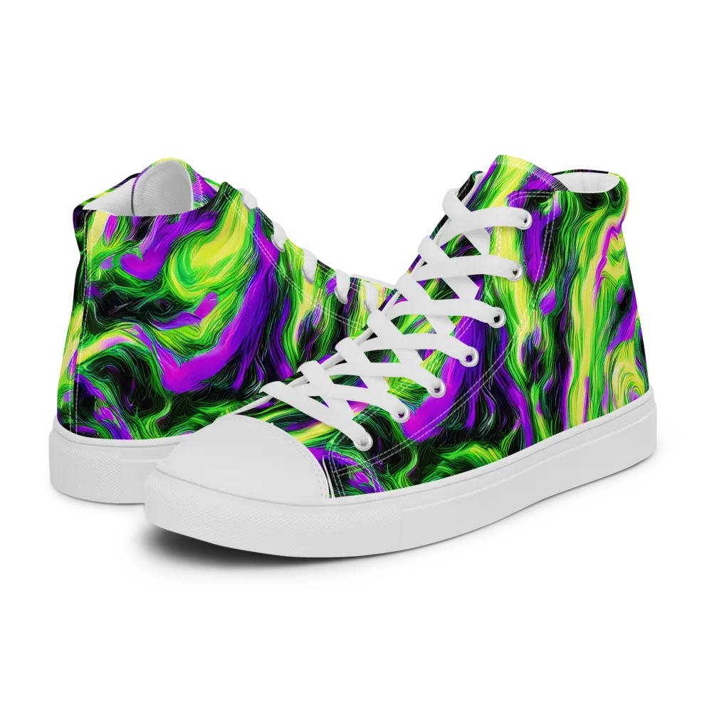 Neon Marble on Women's High Top Canvas Shoes — Left