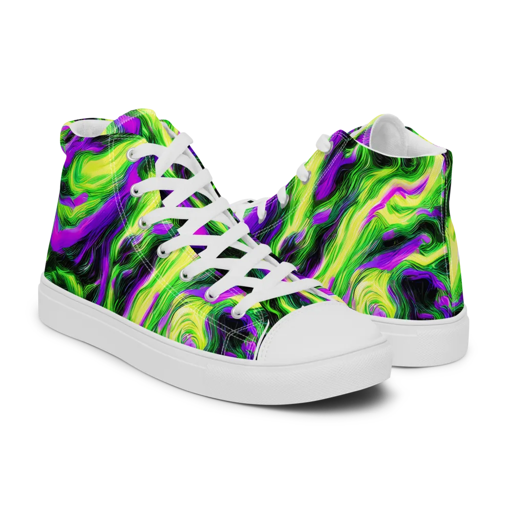 Neon Marble on Women's High Top Canvas Shoes — Right