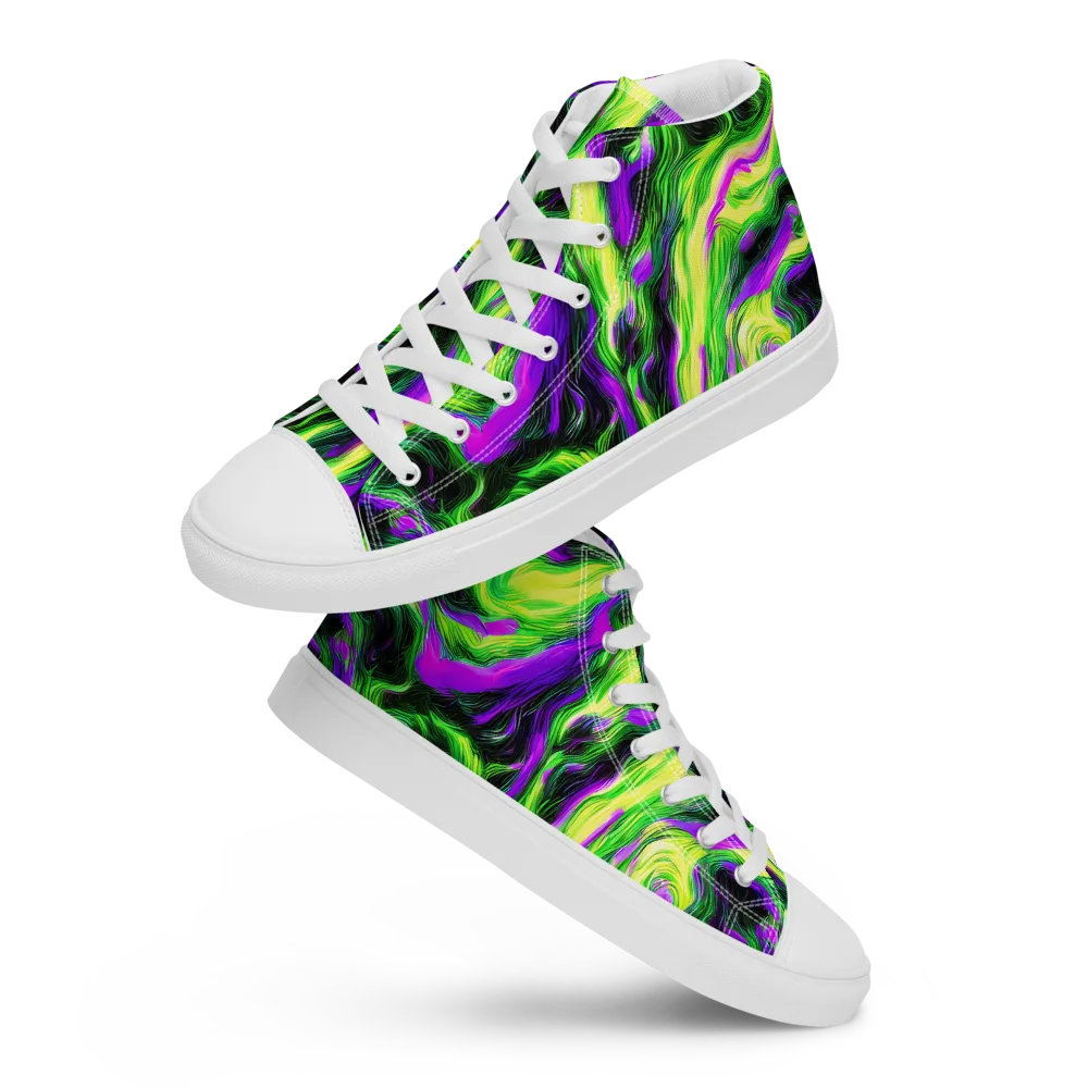 Neon Marble on Women's High Top Canvas Shoes — Front