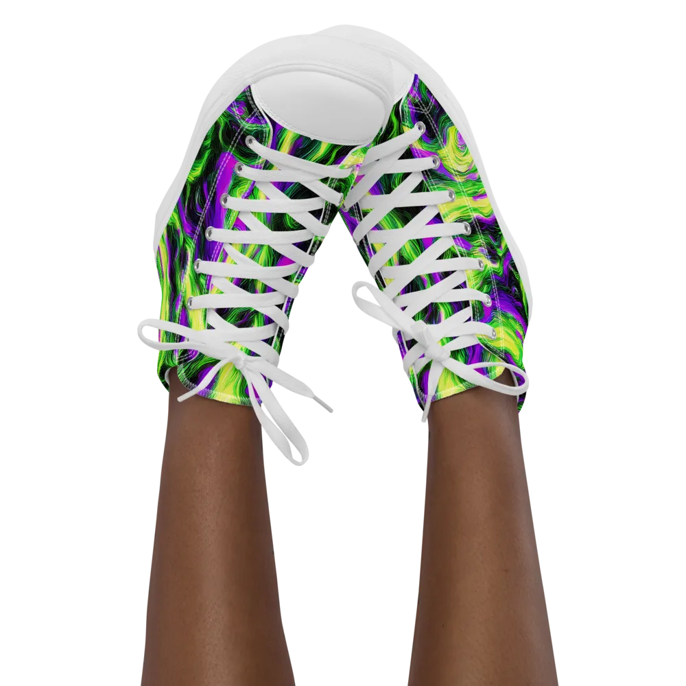 Neon Marble on Women's High Top Canvas Shoes — Front
