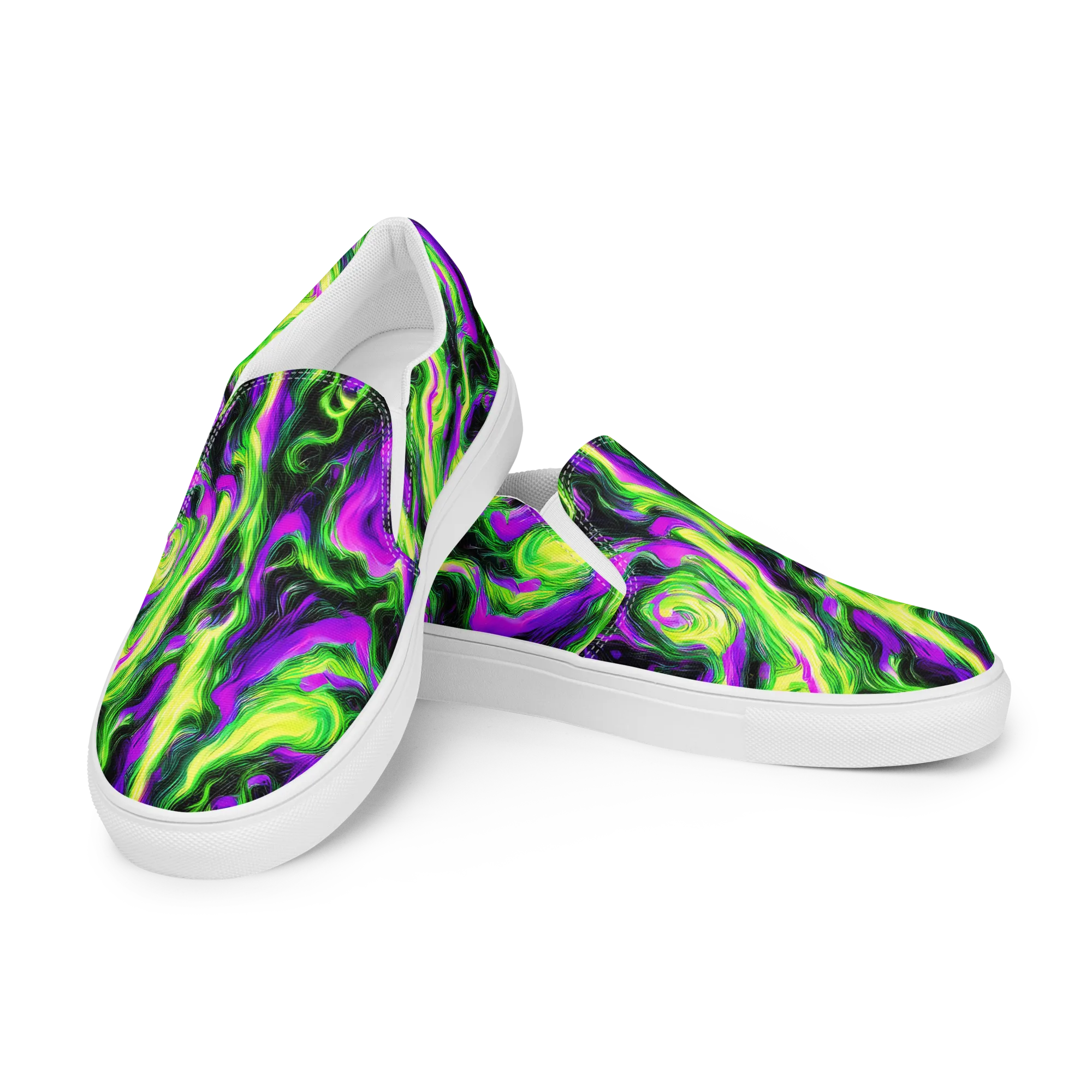 Neon Marble on Men's Slip-On Canvas Shoes — Left Front