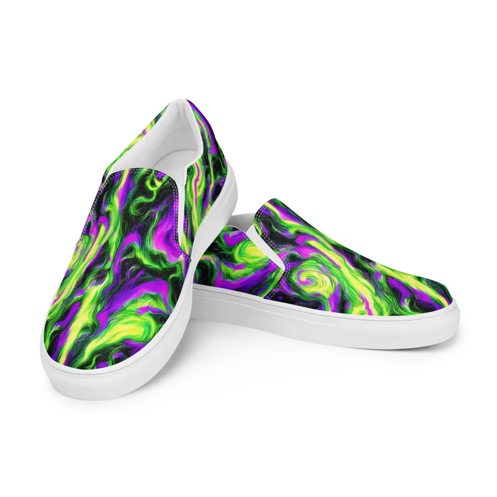 Neon Marble on Men's Slip-On Canvas Shoes — Left Front