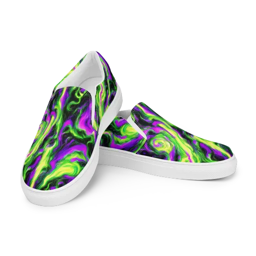 Neon Marble on a Men's Slip-On Canvas Shoes