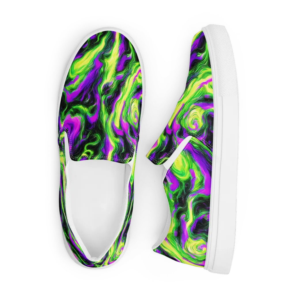 Neon Marble on Men's Slip-On Canvas Shoes — Front