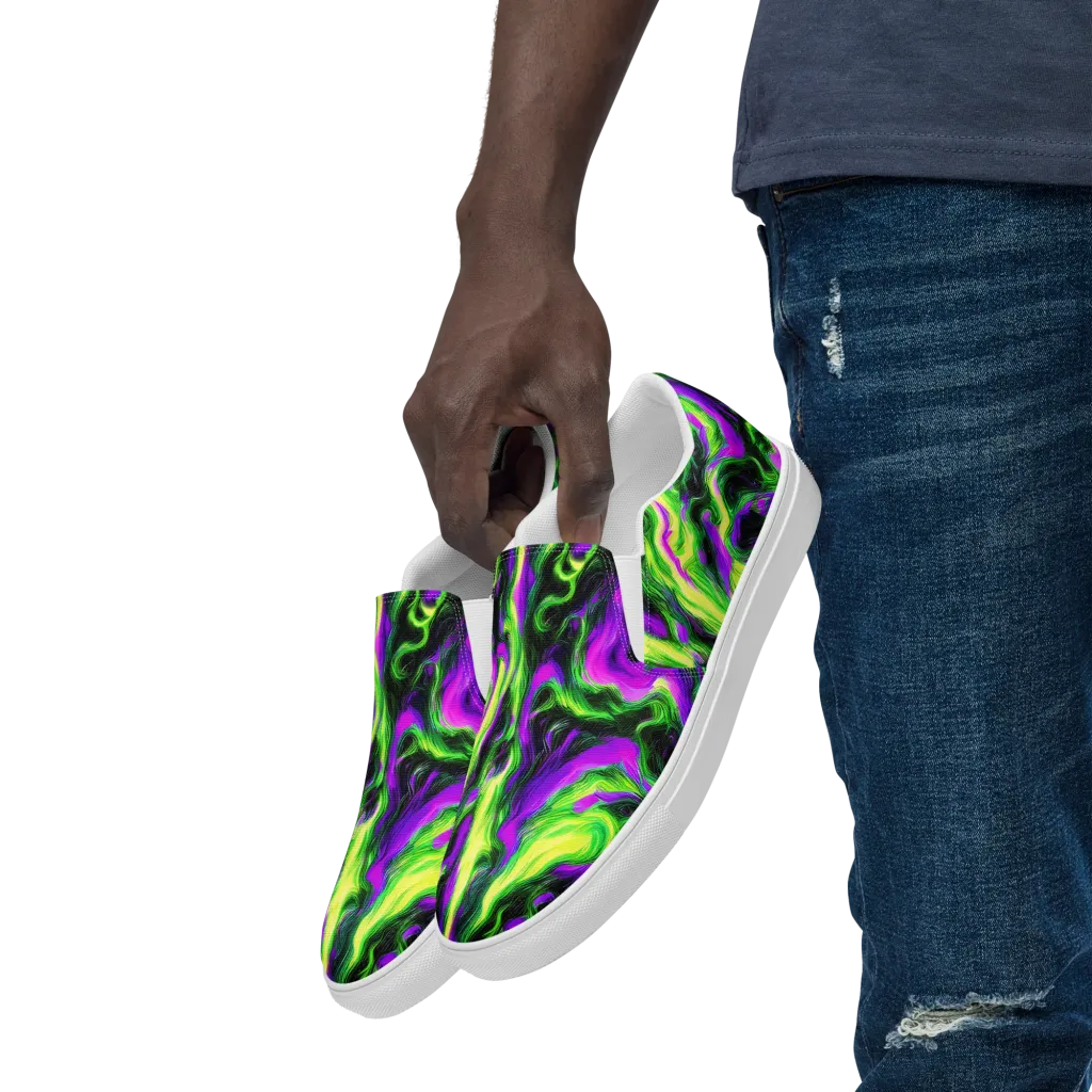 Neon Marble on Men's Slip-On Canvas Shoes — Left Front
