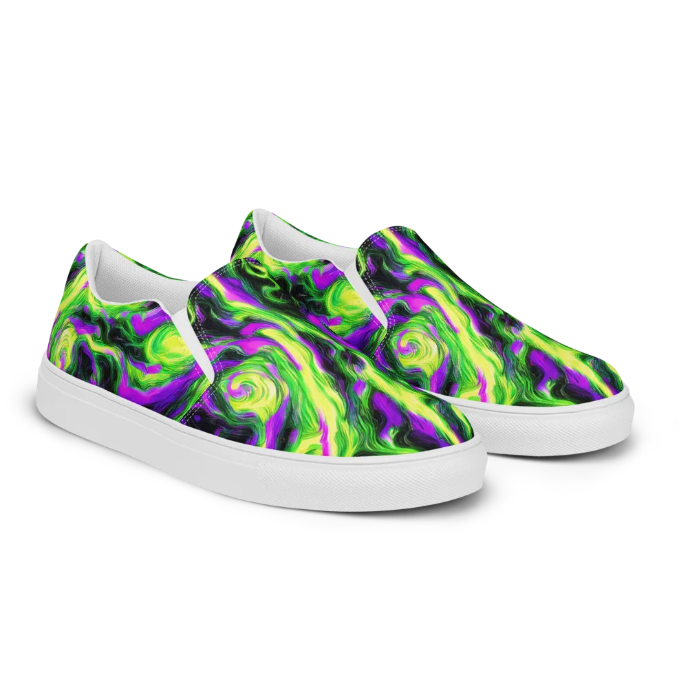 Neon Marble on Women's Slip-On Canvas Shoes — Right Front