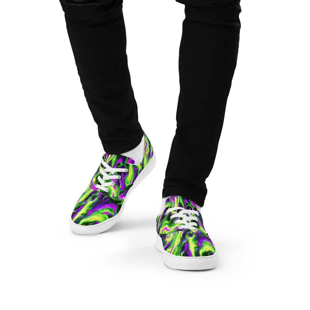 Neon Marble on Men's Lace-Up Canvas Shoes — Front