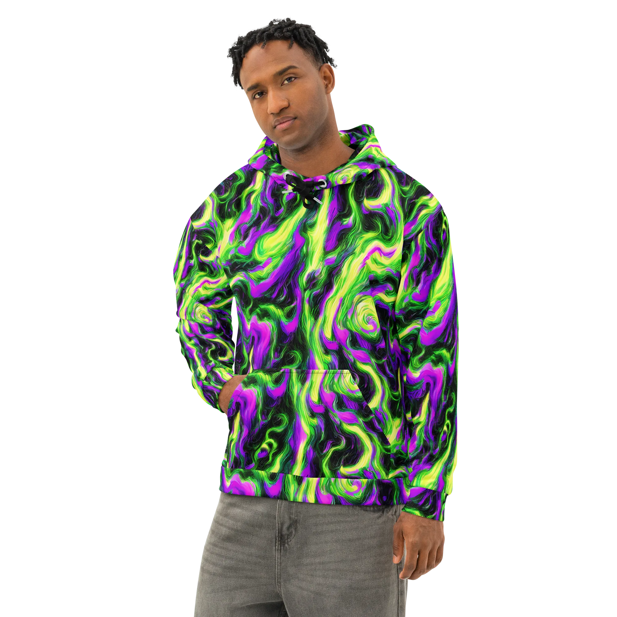 Neon Marble on Cotton Hoodie — Left Front