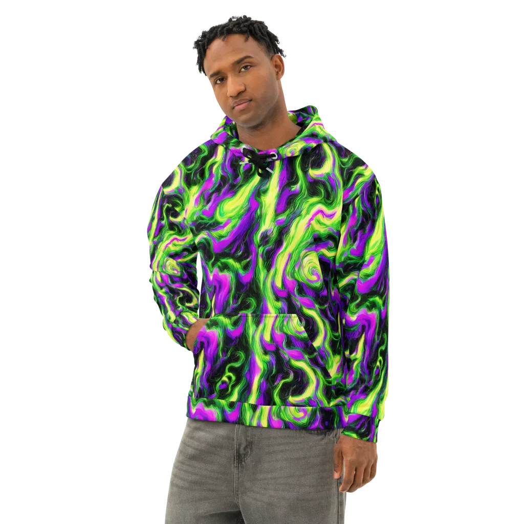 Neon Marble on Cotton Hoodie — Left Front