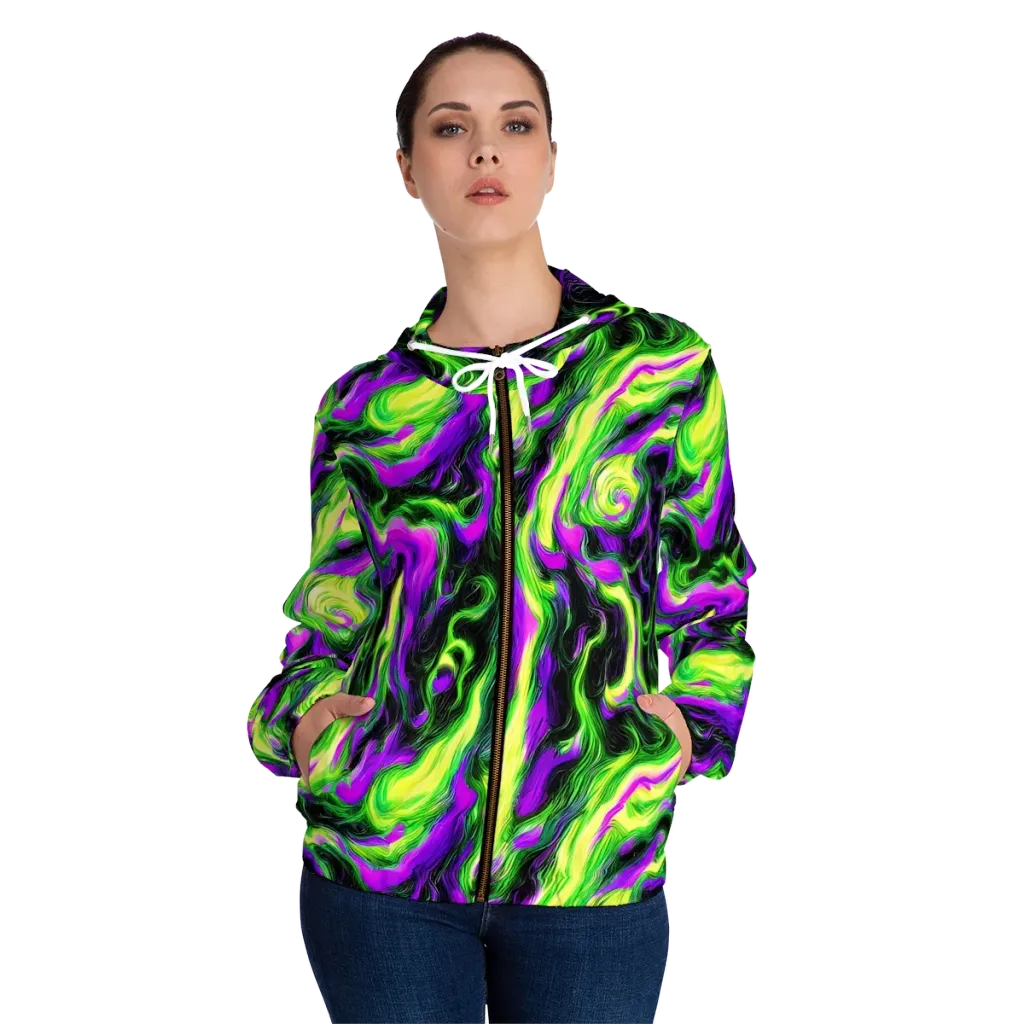 Neon Marble on Women's Full-Zip Hoodie — Front On Person