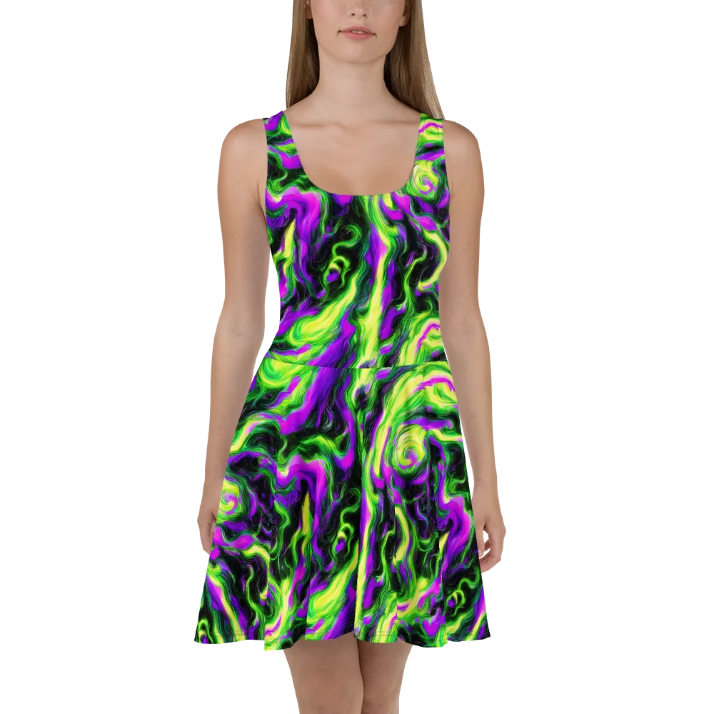 Neon Marble on Skater Dress — Front