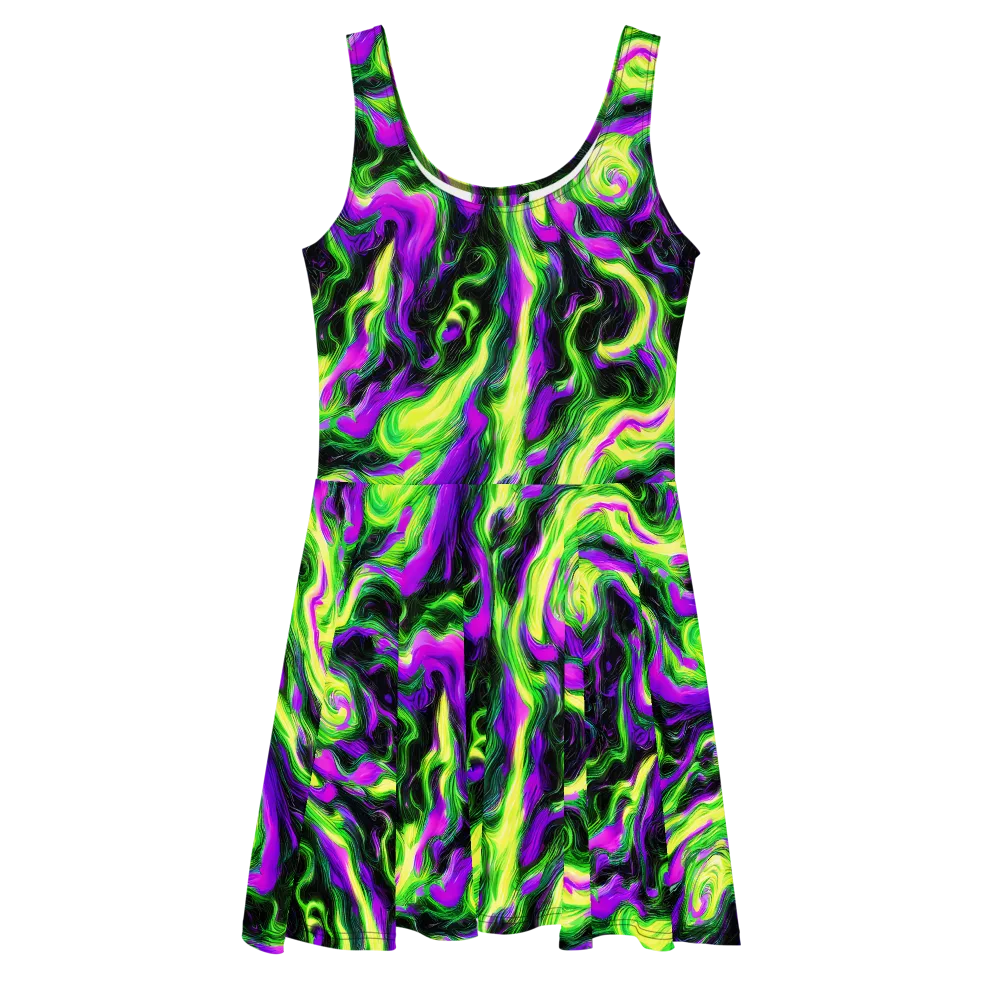 Neon Marble on Skater Dress — Front