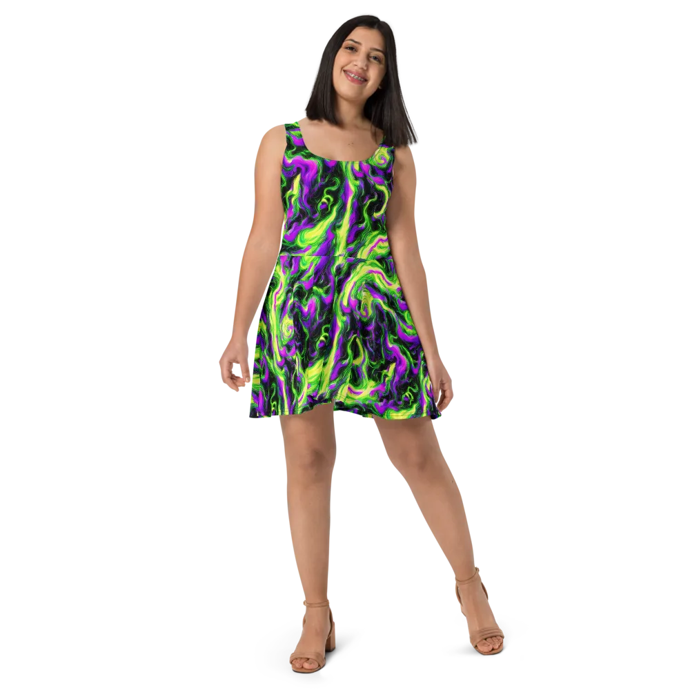 Neon Marble on Skater Dress — Front