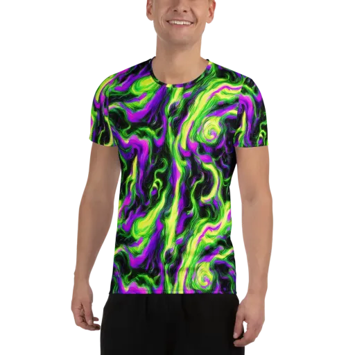 Neon Marble on a Men's Athletic T-Shirt
