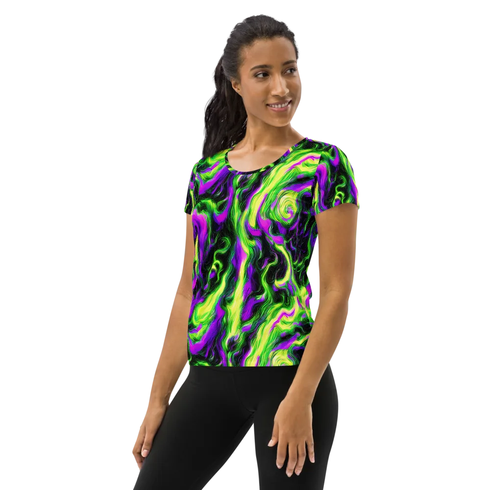 Neon Marble on Women's Athletic T-Shirt — Left