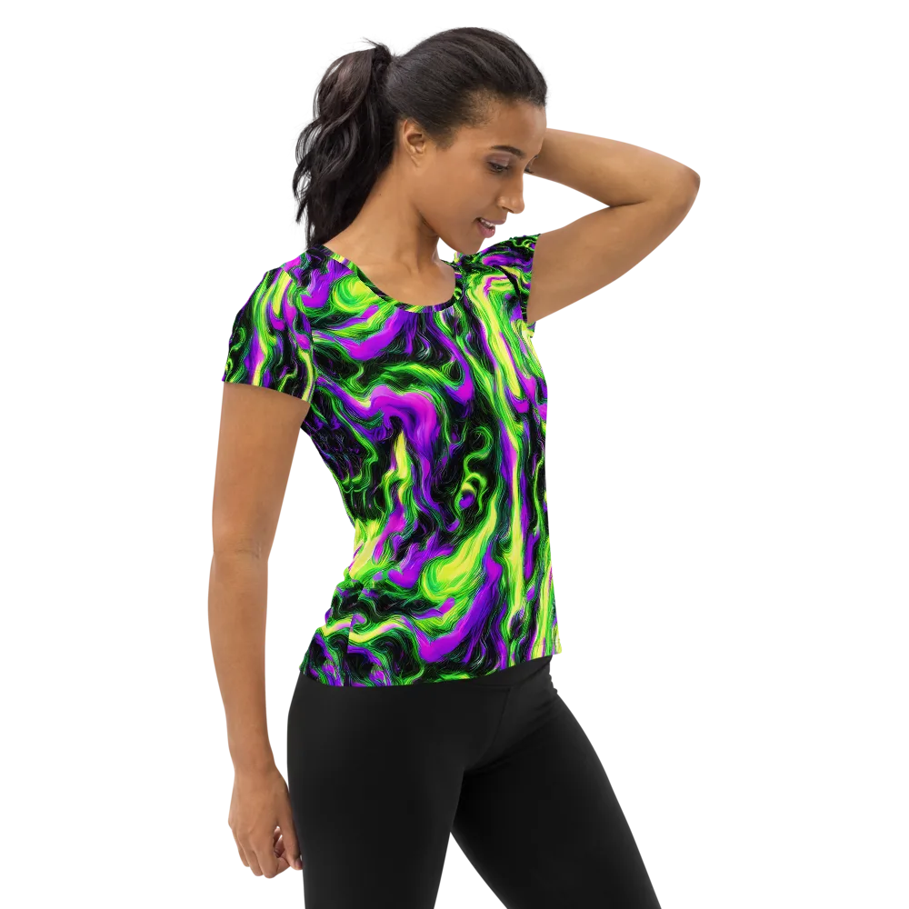 Neon Marble on Women's Athletic T-Shirt — Right