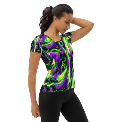 Neon Marble on a Women's Athletic T-Shirt