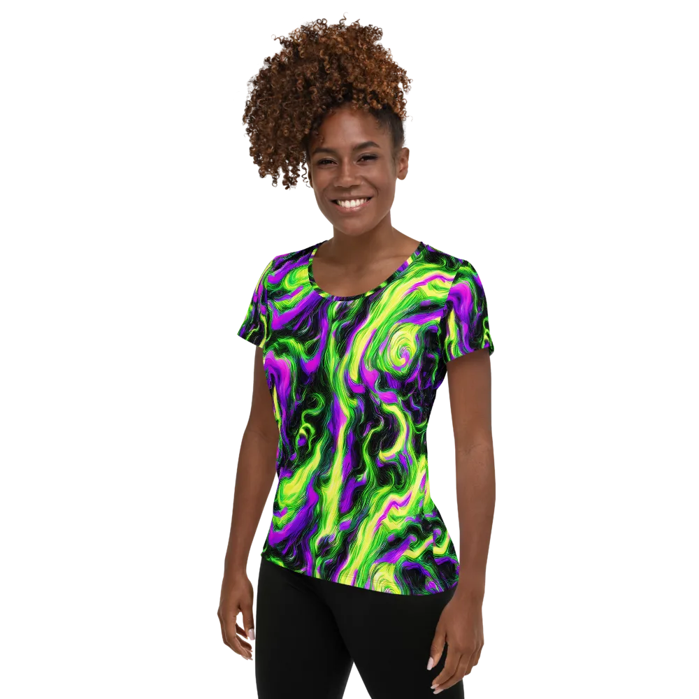 Neon Marble on Women's Athletic T-Shirt — Left
