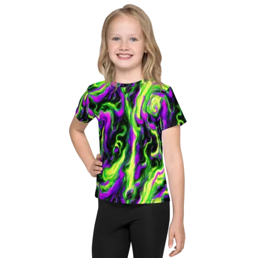 Neon Marble on a Kids Crew Neck T-Shirt