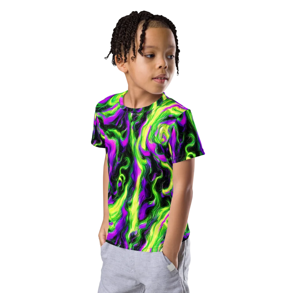 Neon Marble on Kids Crew Neck T-Shirt — Left Front