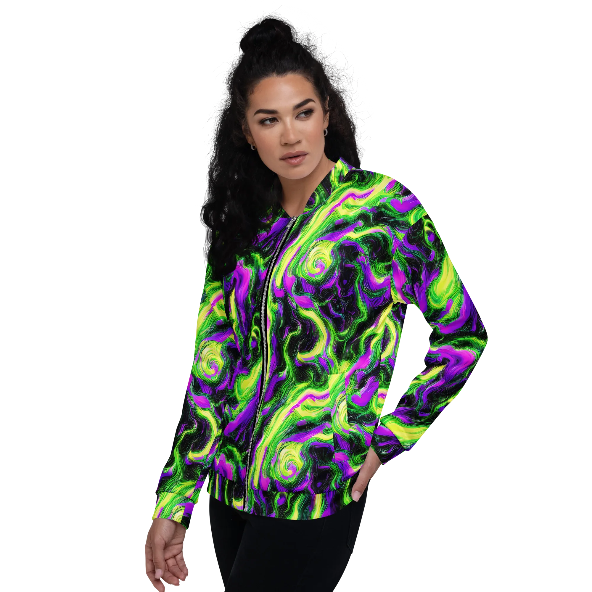 Neon Marble on Bomber Jacket — Left