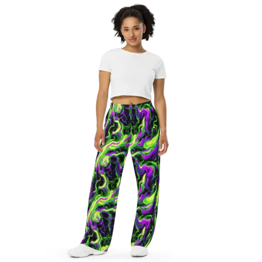 Neon Marble on a Wide-Leg Pants