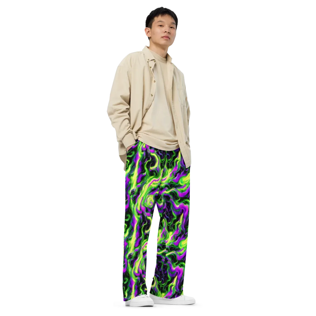 Neon Marble on Wide-Leg Pants — Right Front