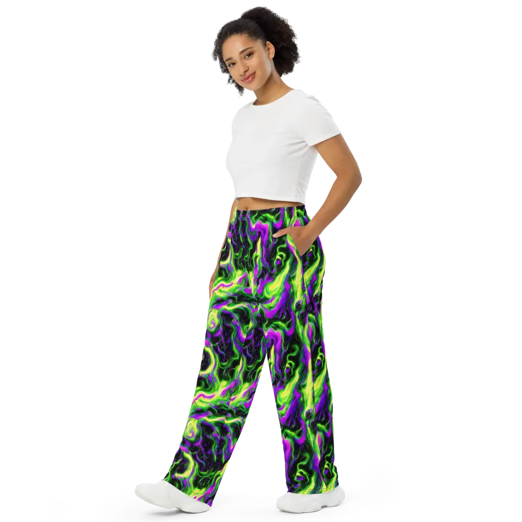 Neon Marble on Wide-Leg Pants — Left Front