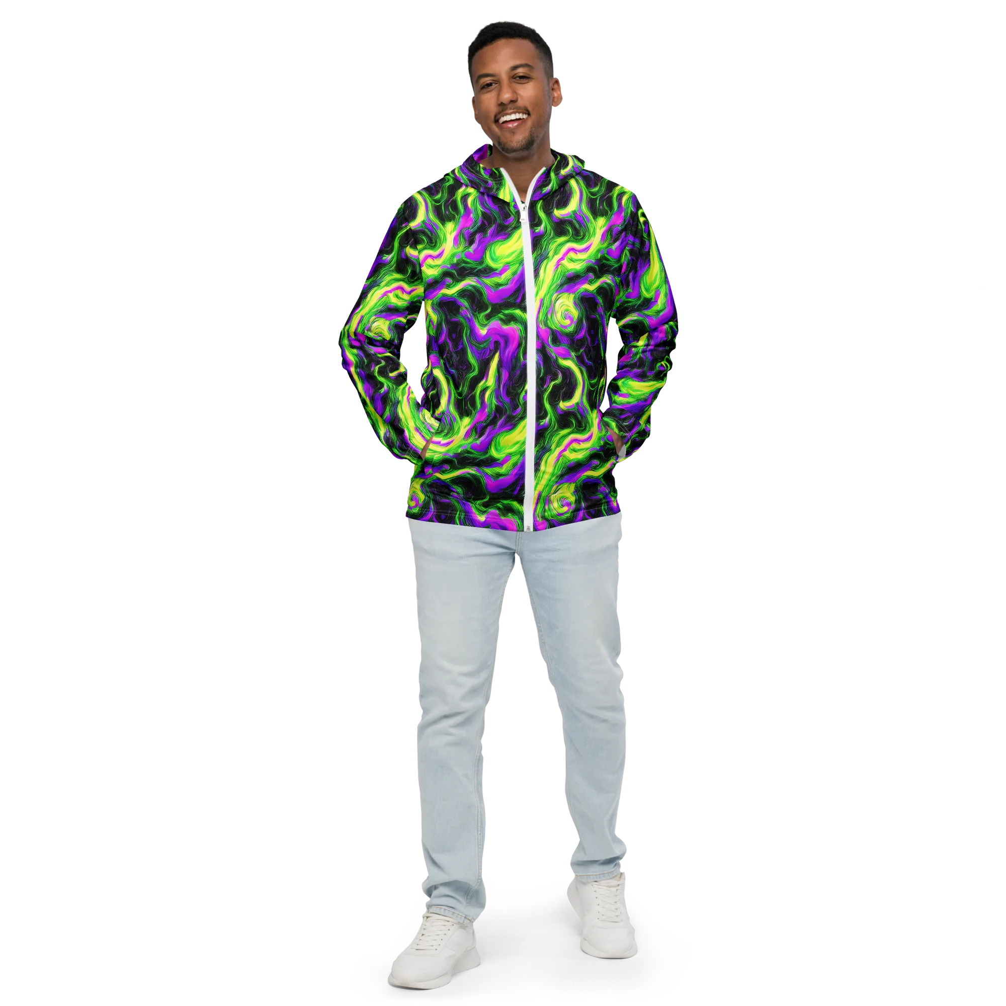 Neon Marble on Men's Windbreaker — Front