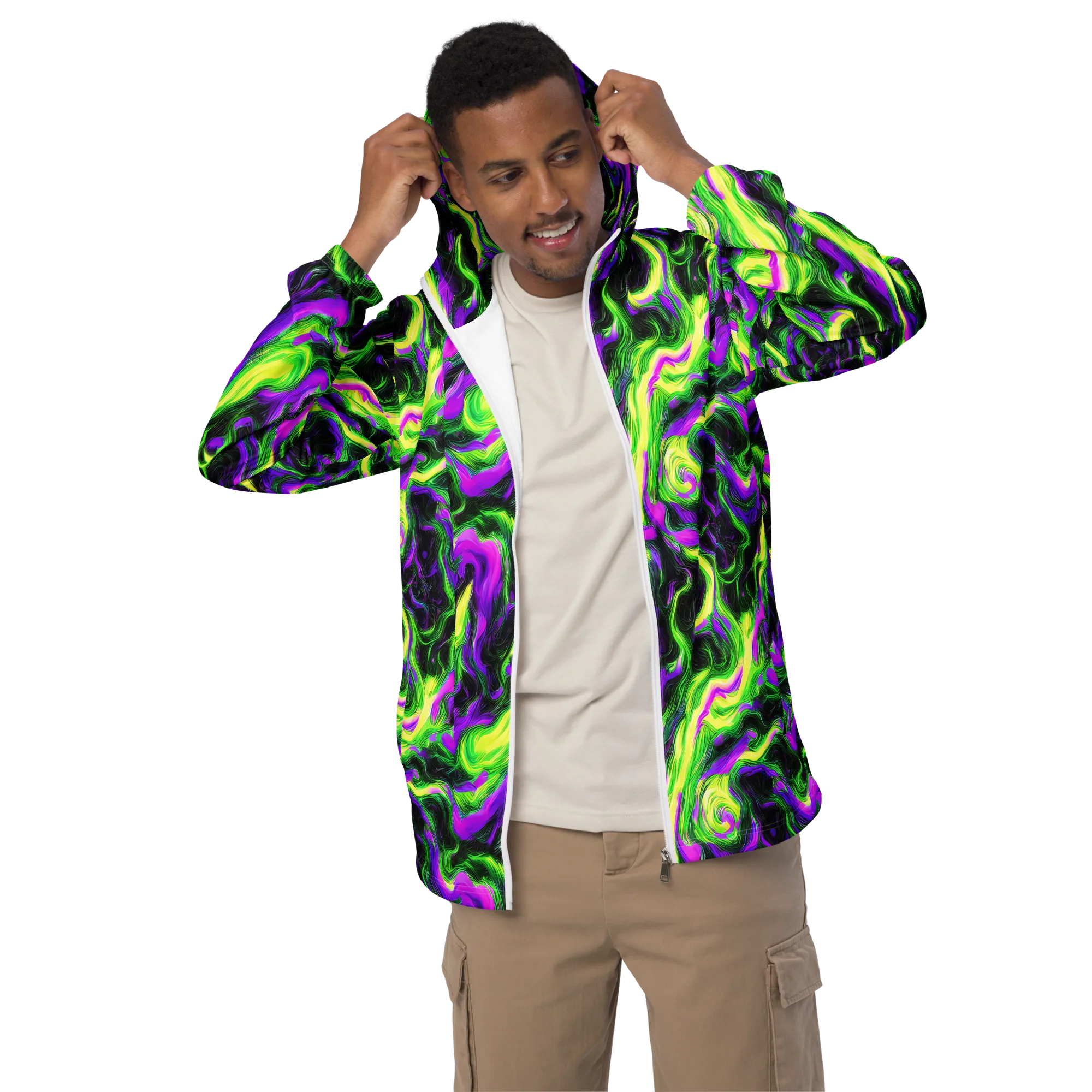 Neon Marble on Men's Windbreaker — Front