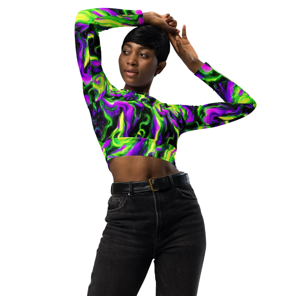 Neon Marble on Long Sleeve Crop Top — Front