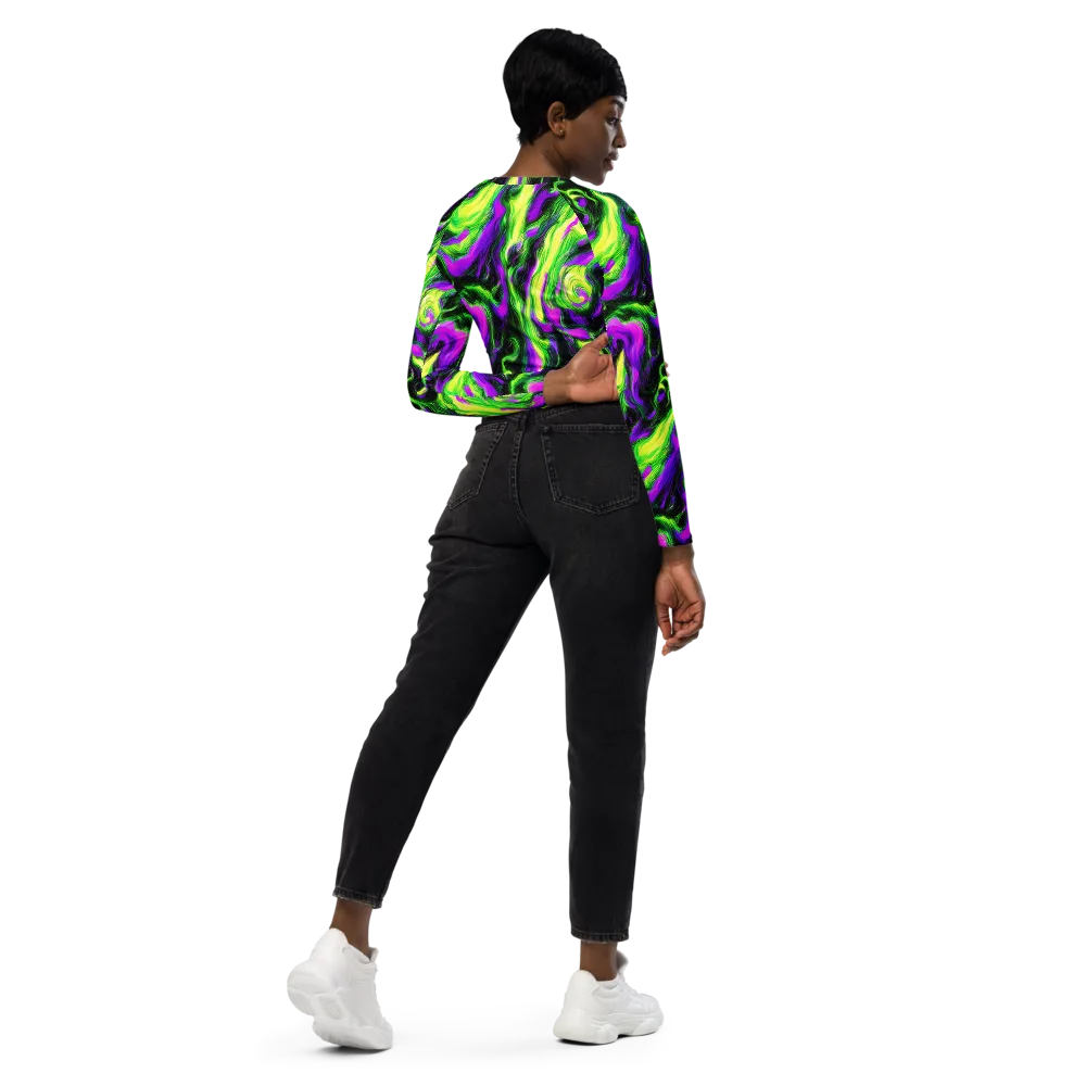 Neon Marble on Long Sleeve Crop Top — Right Back