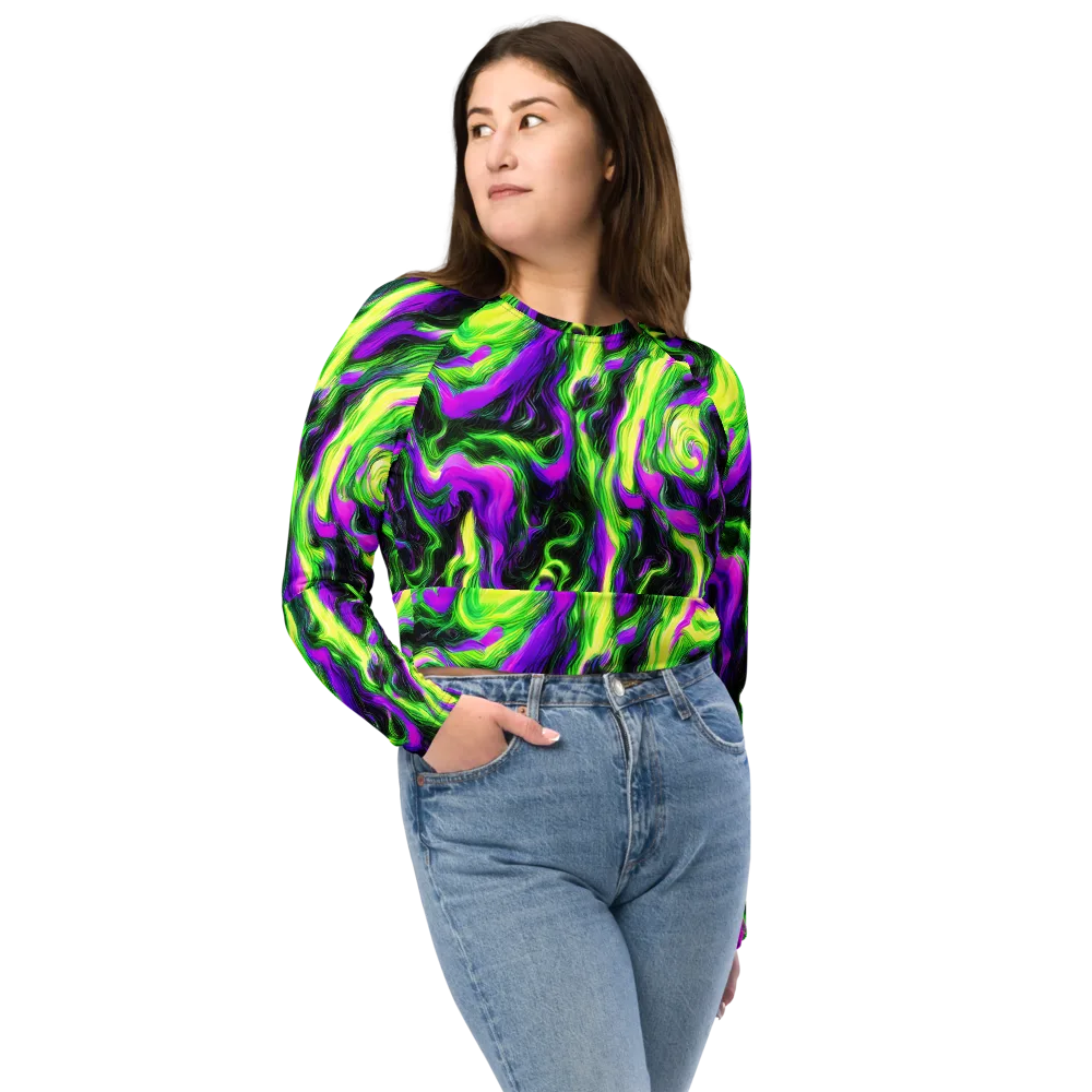 Neon Marble on Long Sleeve Crop Top — Front
