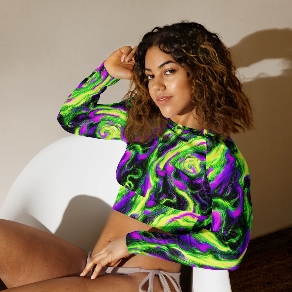 Neon Marble on Long Sleeve Crop Top — Left Front