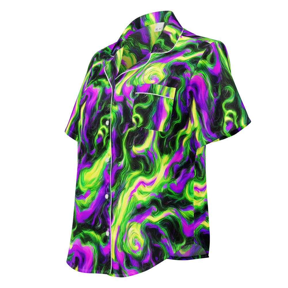 Neon Marble on Women's Short Sleeve Pajama Top — Left Front