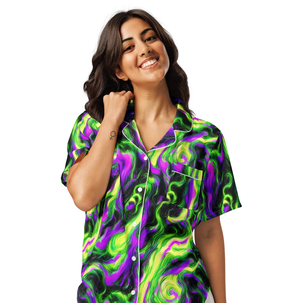 Neon Marble on Women's Short Sleeve Pajama Top — Front