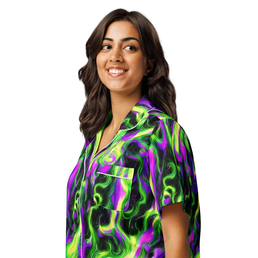 Neon Marble on Women's Short Sleeve Pajama Top — Left Front