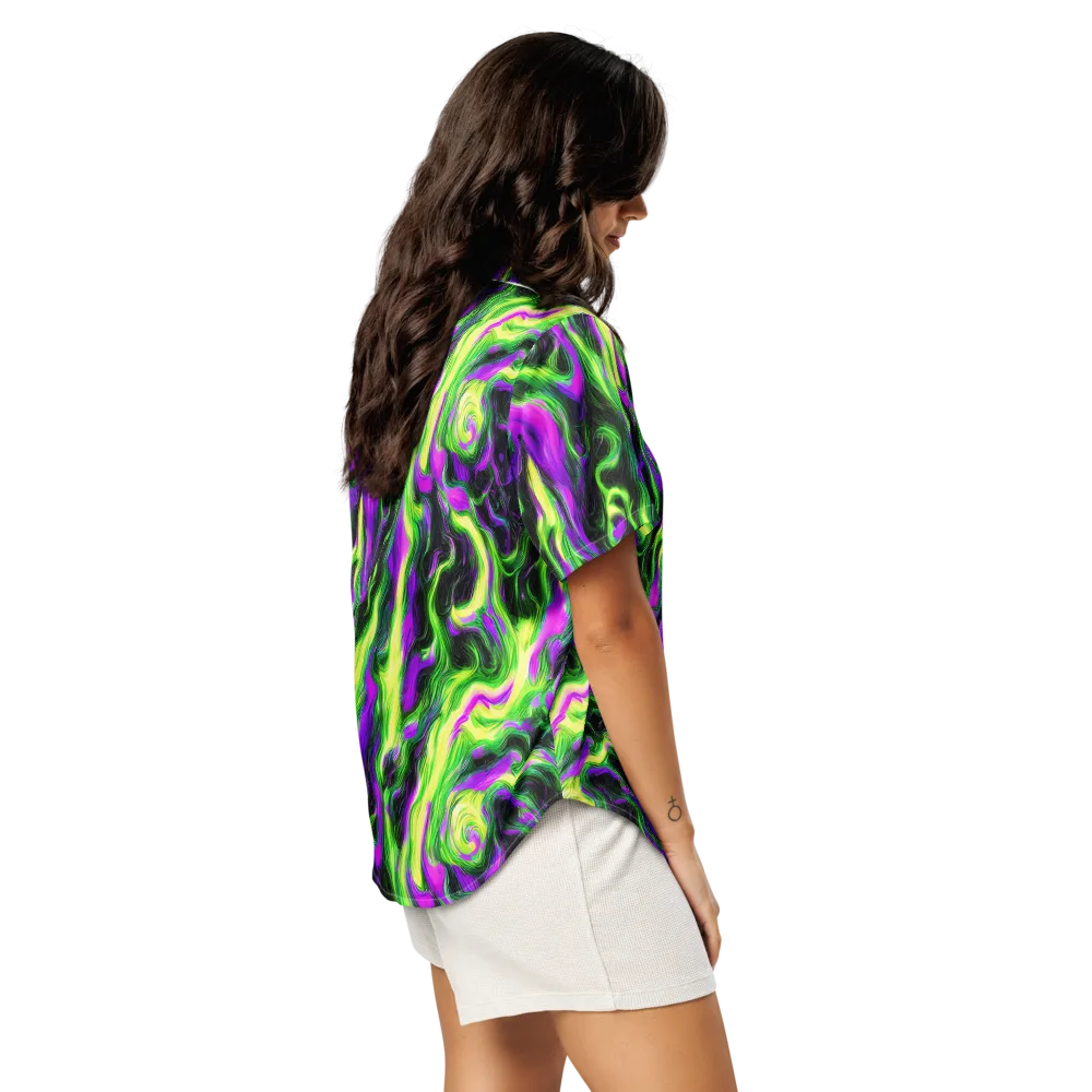 Neon Marble on Women's Short Sleeve Pajama Top — Right Back